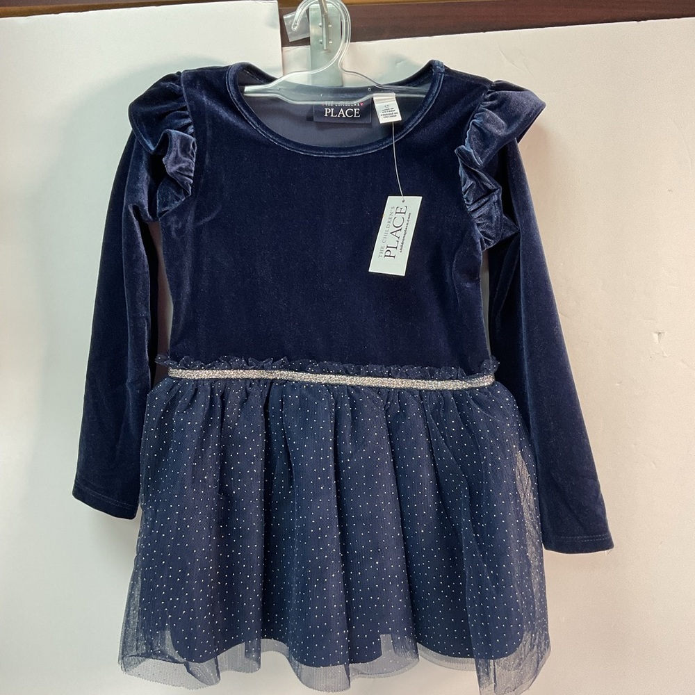 Place Navy Velvet Dress with Glitter Tulle